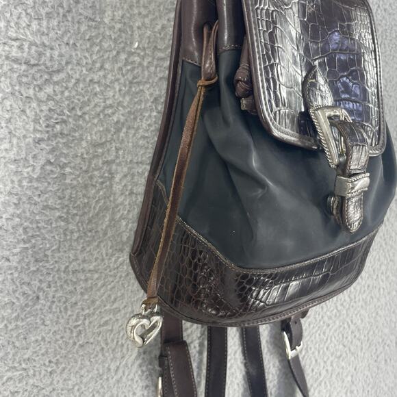 Brighton Backpack Purse Womens Brown Black Croc Embossed Leather Bag Western - Picture 8 of 16